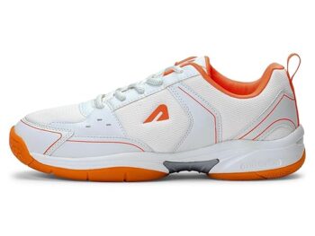 Boldfit Badminton Shoes for Man Lightweight Non Marking Shoes for Badminton Breathable Anti Skid Shoe for Man Shuttle Non Marking Indoor Shoe for Pickleball, Tennis, Padel, White Orange - 10